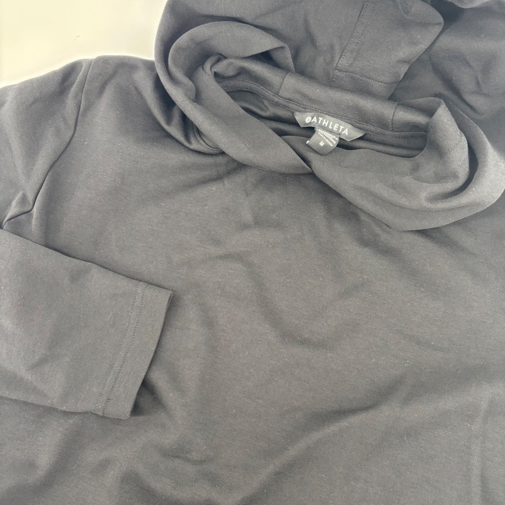 Athleta Gallery Hoodie Top Womens Medium Black Excellent Layered Mixed Media